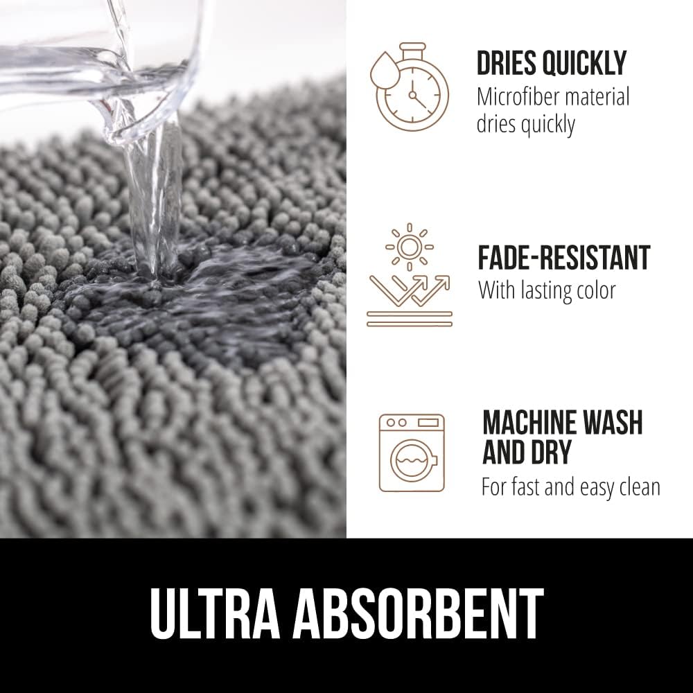 Gorilla Grip Thick Chenille Bath Rug 60x17 Grey