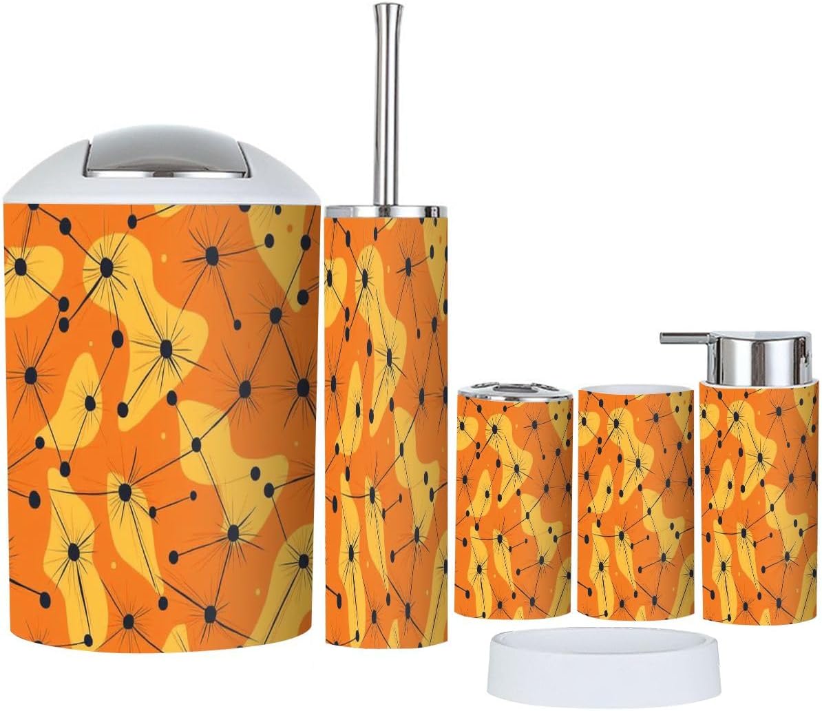Boho Vivid Orange Bathroom Accessory Set 6 Piece