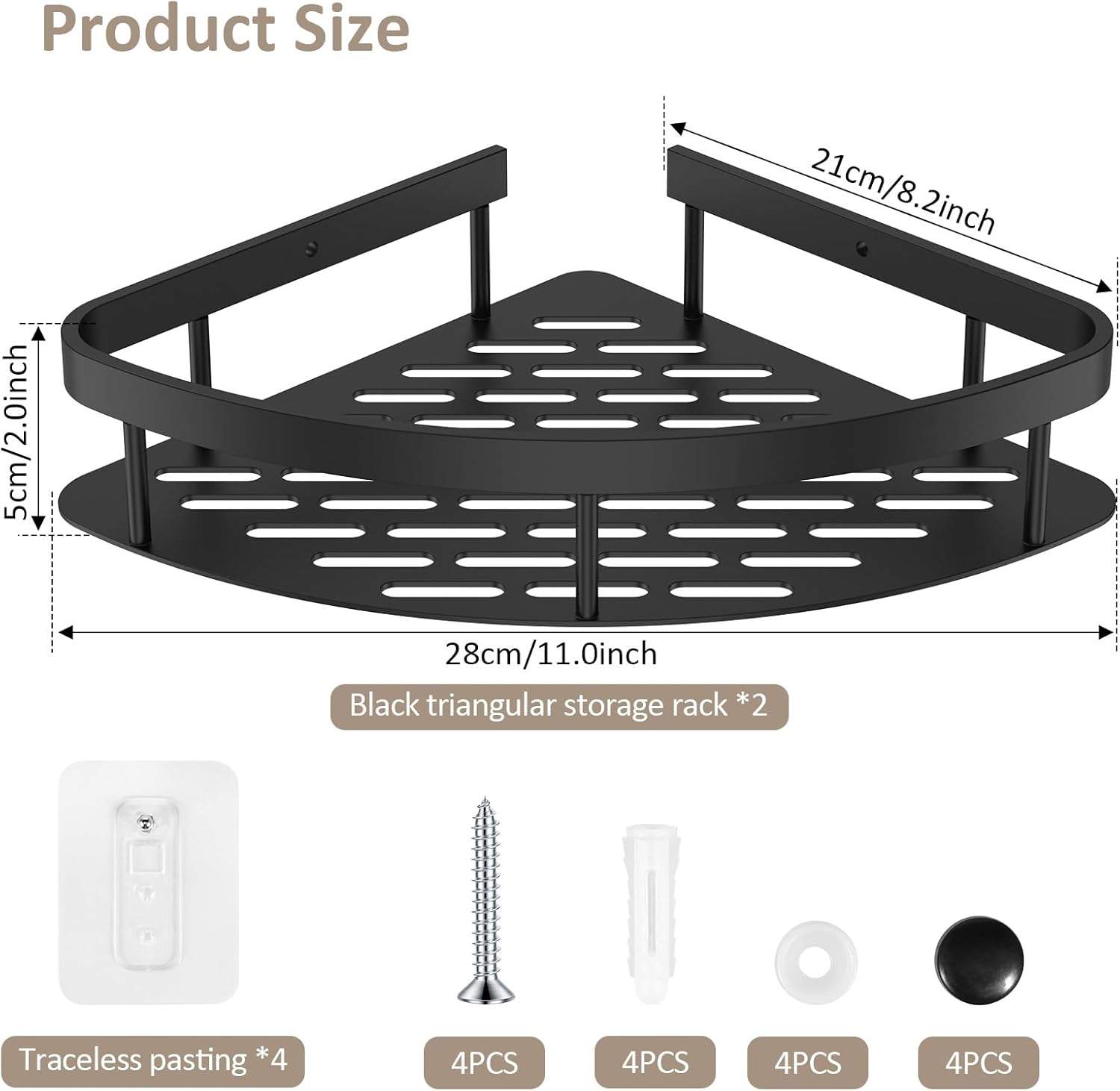 2Pcs Corner Shower Caddy Rustproof Aluminum Storage Rack