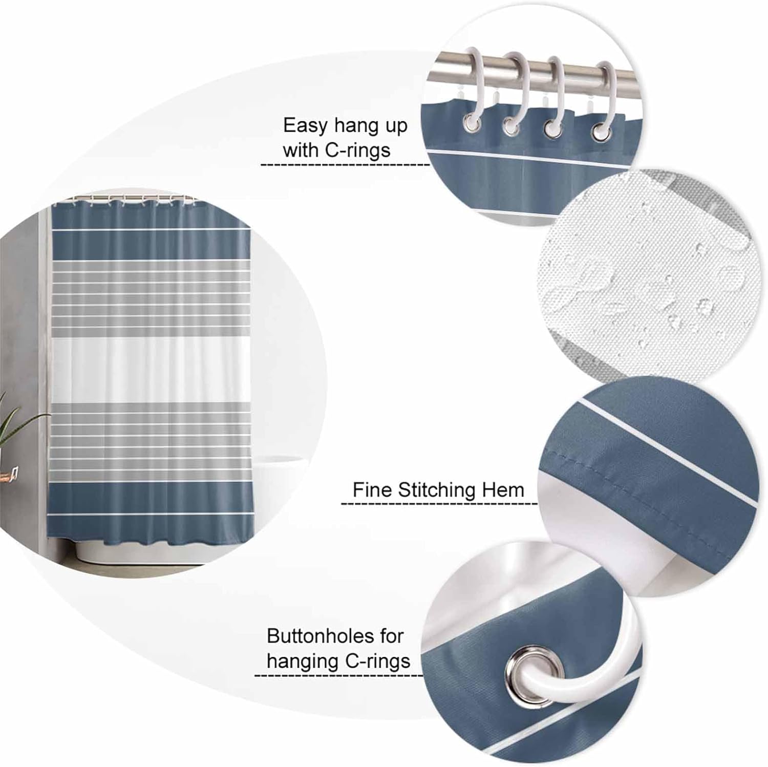 ZOE GARDEN Haze Blue Striped Bathroom Set 1