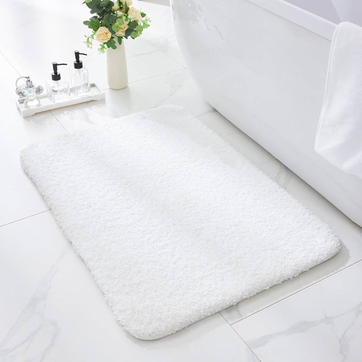 White 17x24 Fluffy Non-Slip Bath Rug