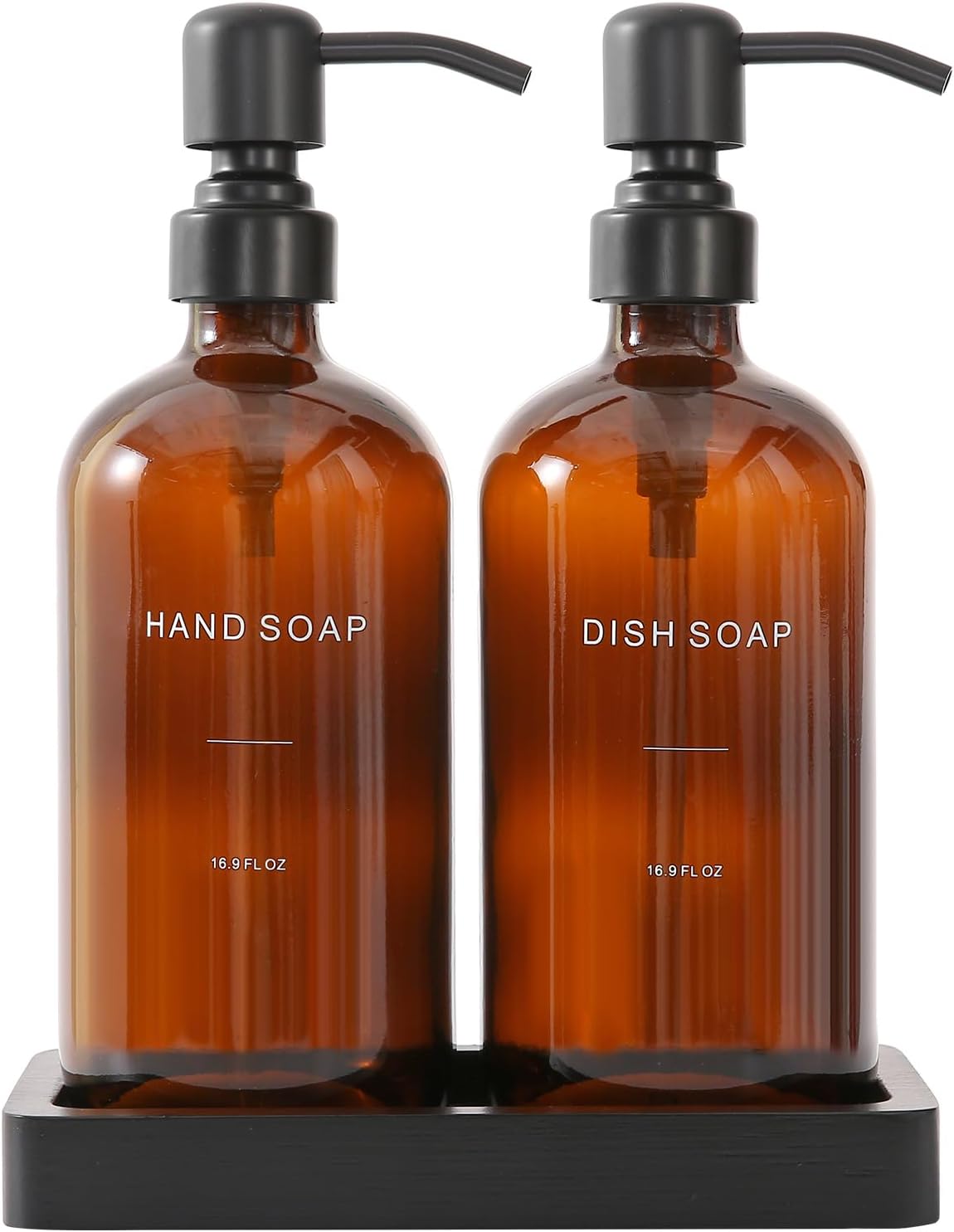Amber Glass Soap Dispenser Set with Metal Pump
