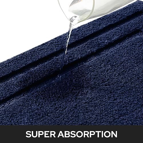 HOMEIDEAS 2-Piece Bath Rug Set Non-Slip Microfiber Mats Navy Blue