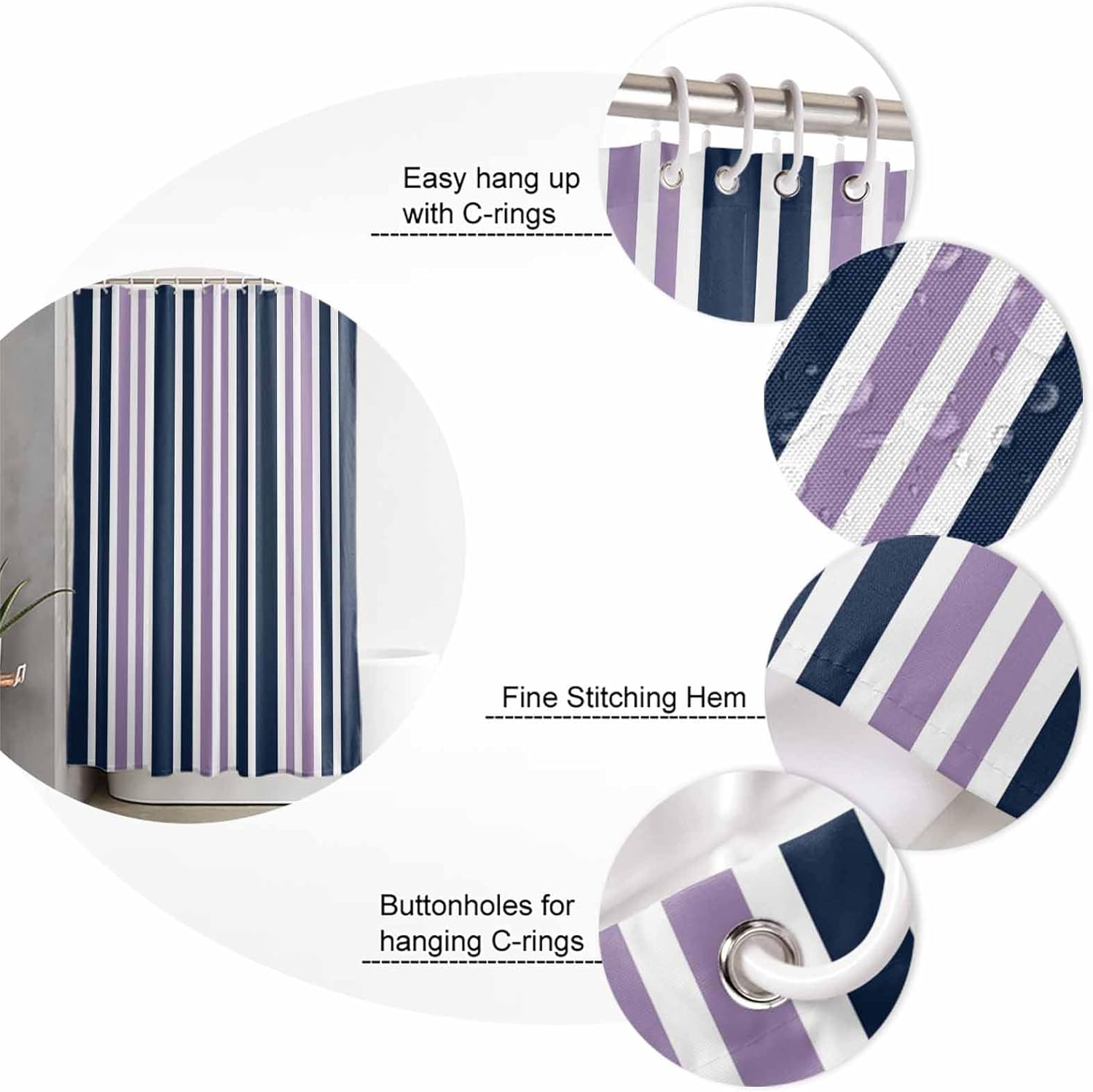 Navy Purple Bathroom Set with Shower Curtain Rug and Accessories