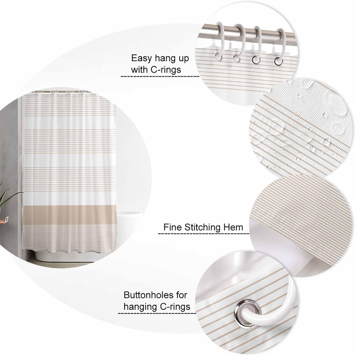ZOE GARDEN Brown Stripe Bathroom Set with Curtain Rug and Accessories