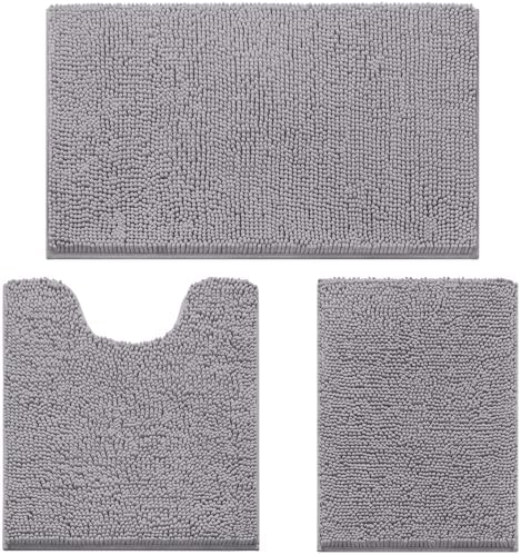 HOMEIDEAS 3 Piece Bath Rug Set - Ultra Soft Non Slip Chenille Rugs