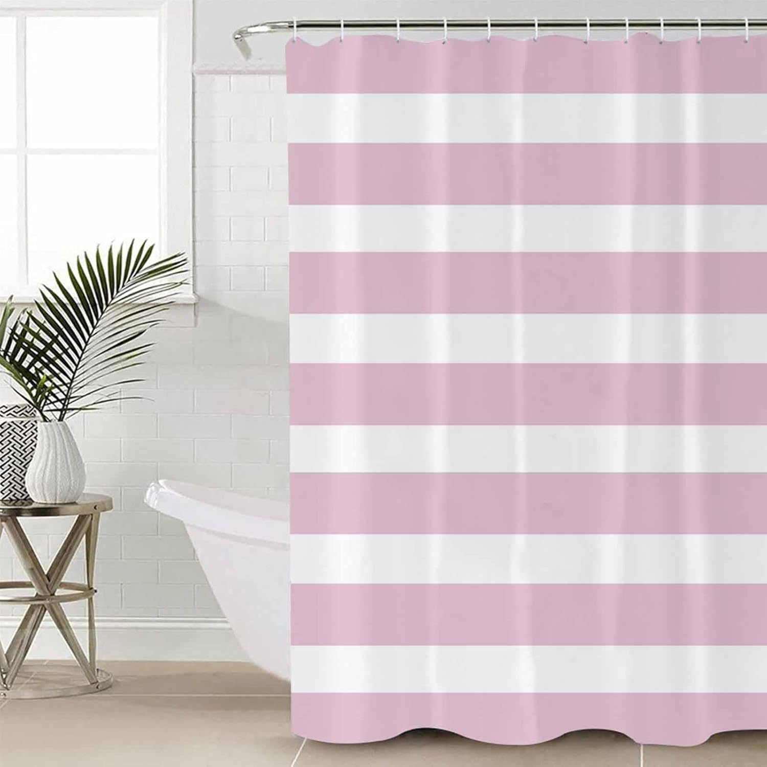 Pink Stripe Bathroom Set with Shower Curtain and Rug and Accessories