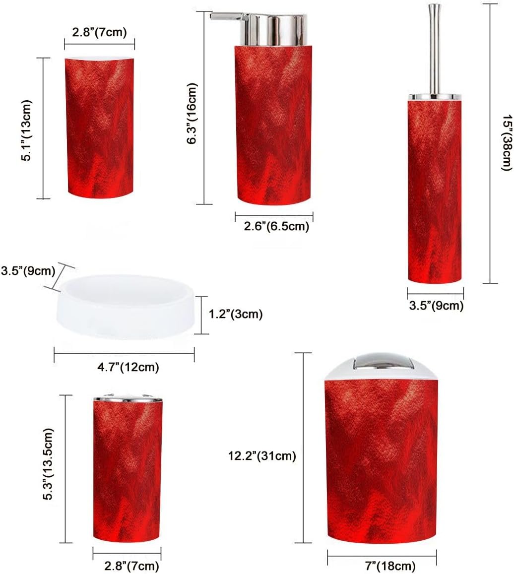 Boho Bathroom Accessory Set 6 Piece Red Foil Glitter Aluminum Shiny Ombre