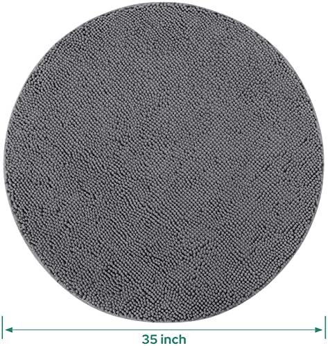 HOMEIDEAS Round Bath Rug - Non Slip Chenille Shaggy Mat Grey 3 Ft
