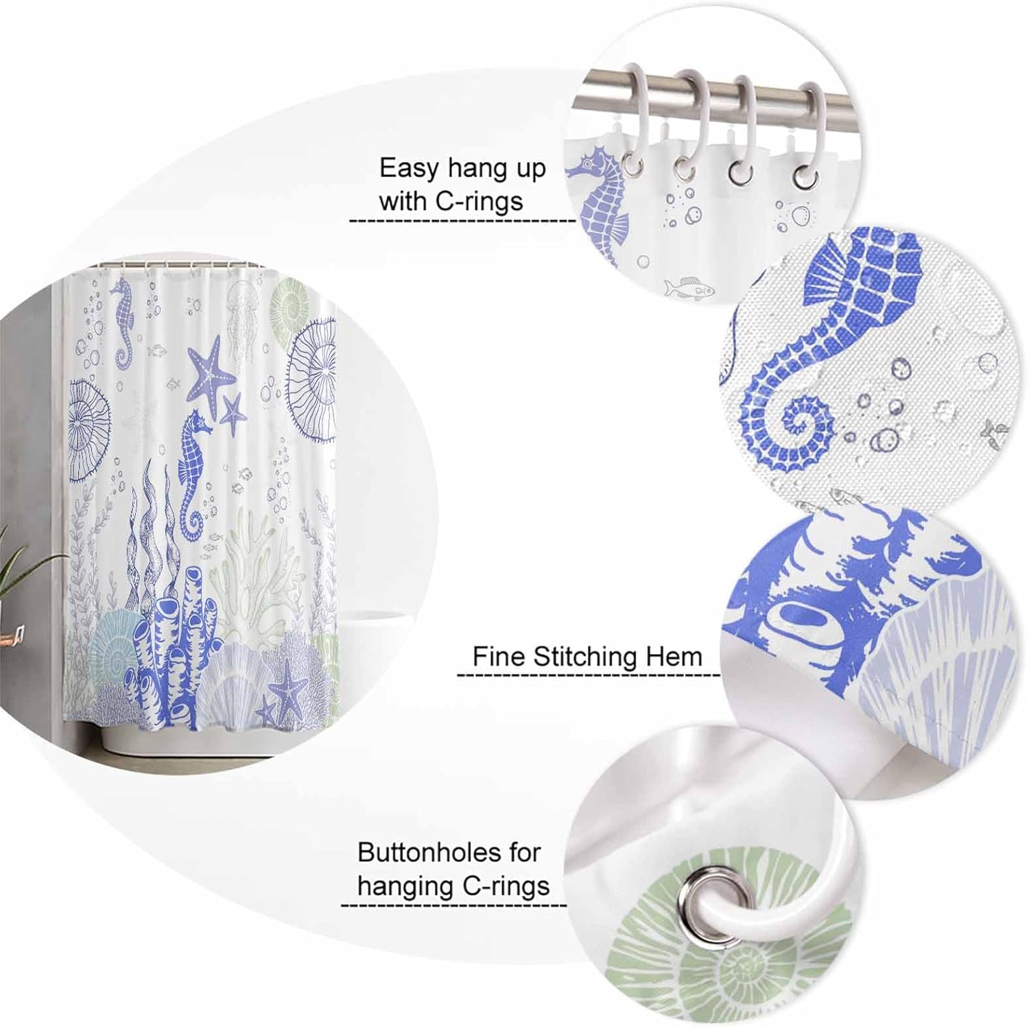 ZOE GARDEN Coastal Purple Bathroom Set with Shower Curtain Rug and Accessories