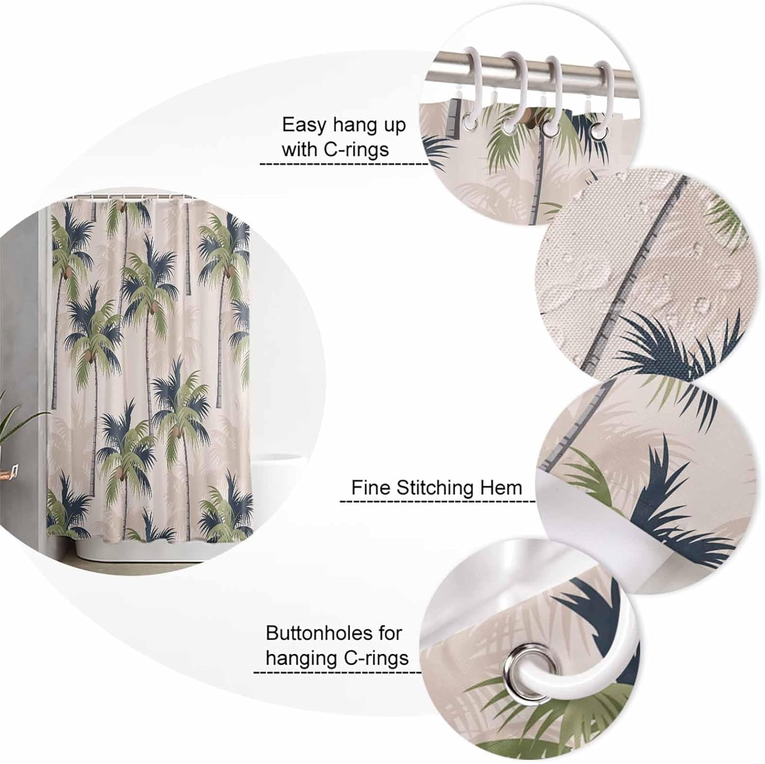 Zoe Garden 72x72 Inch Tropical Palm Tree Bathroom Set