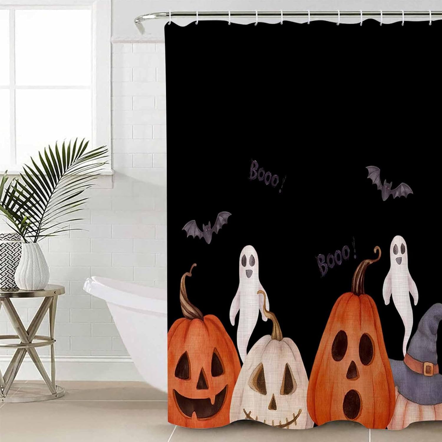 ZOE GARDEN Halloween Black Bath Set with Curtain Rug and Hooks