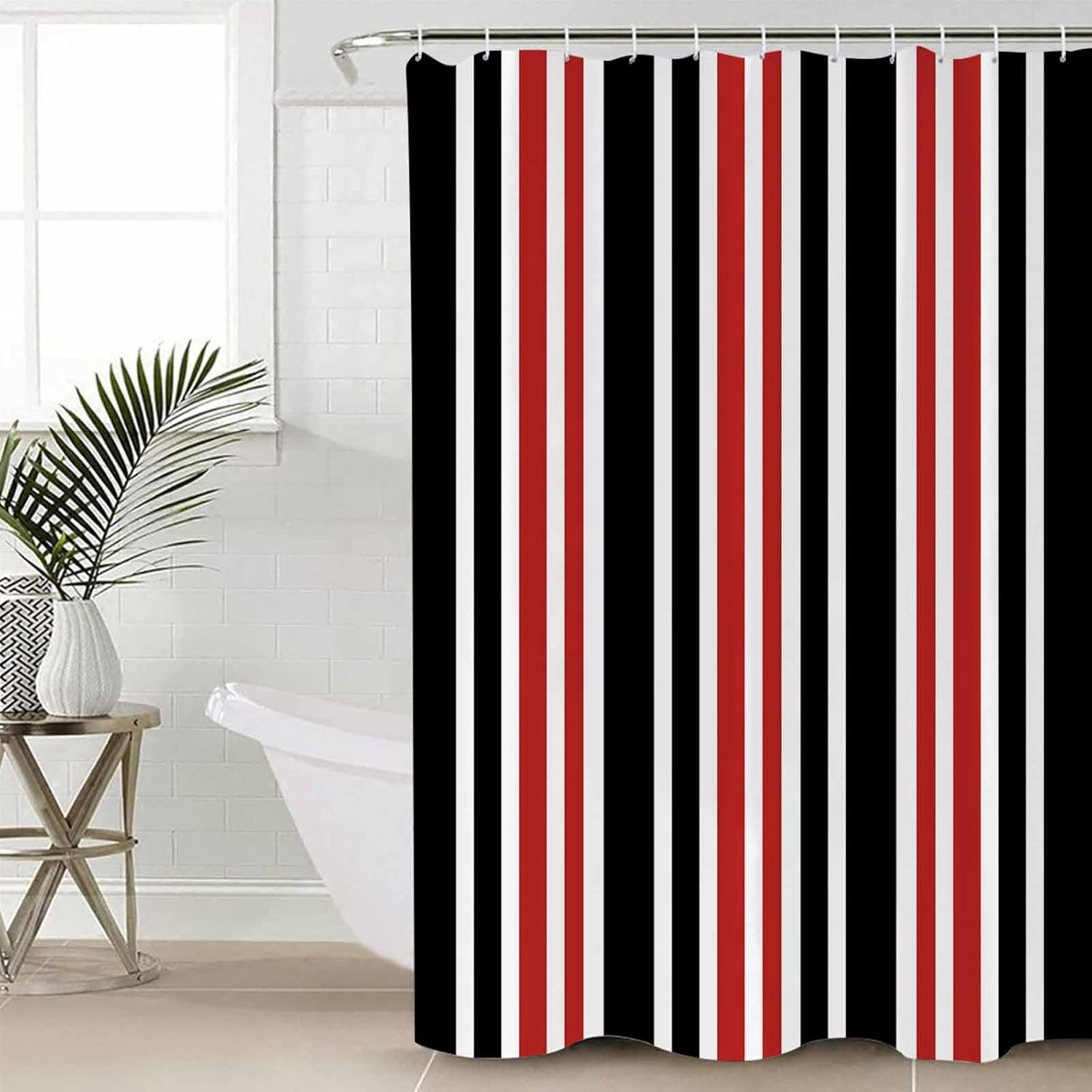 ZOE GARDEN Red Black Striped Bath Set with Curtain Rug Hooks