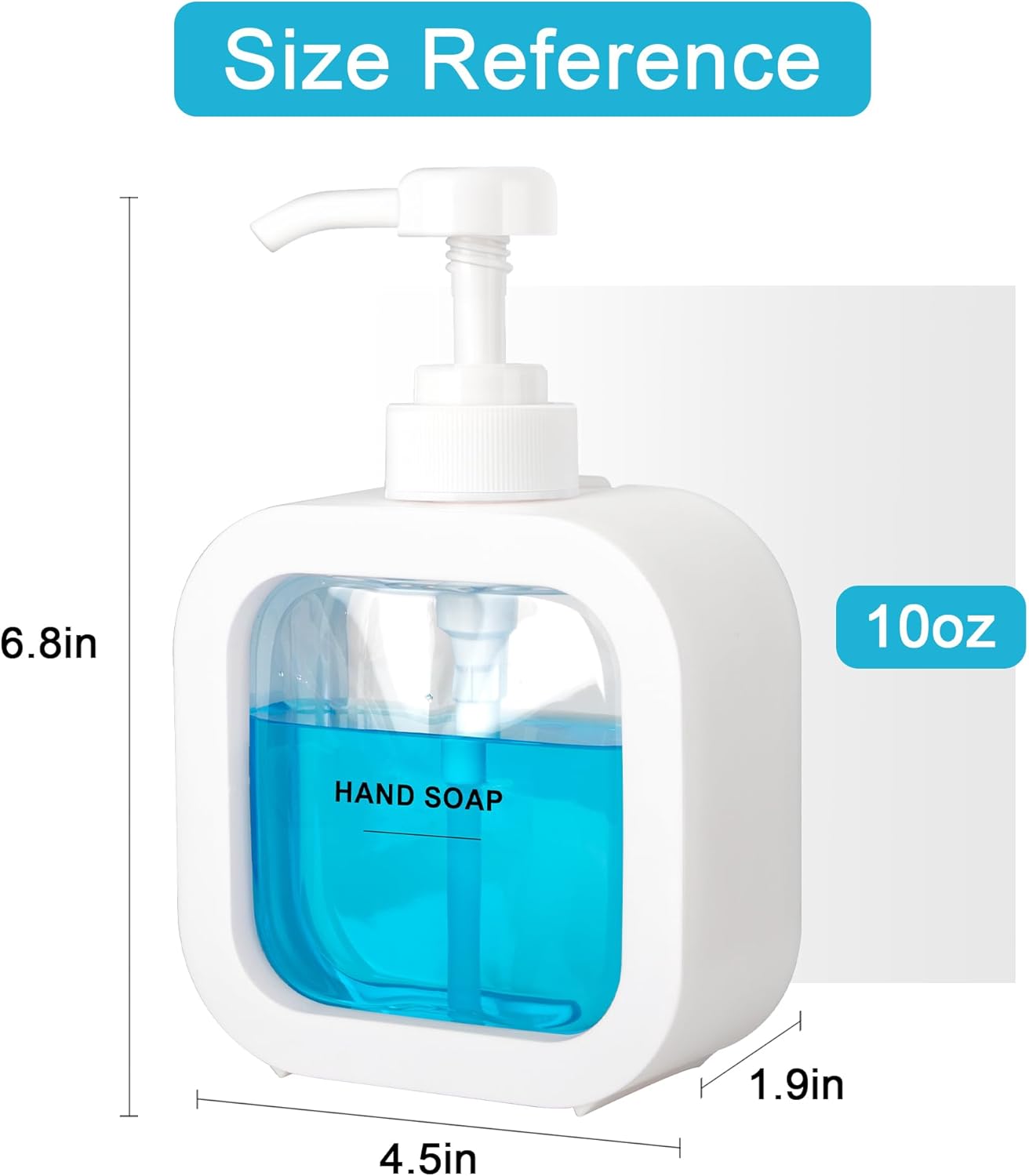 Modern White Soap Dispenser with Pump - Compact 10oz