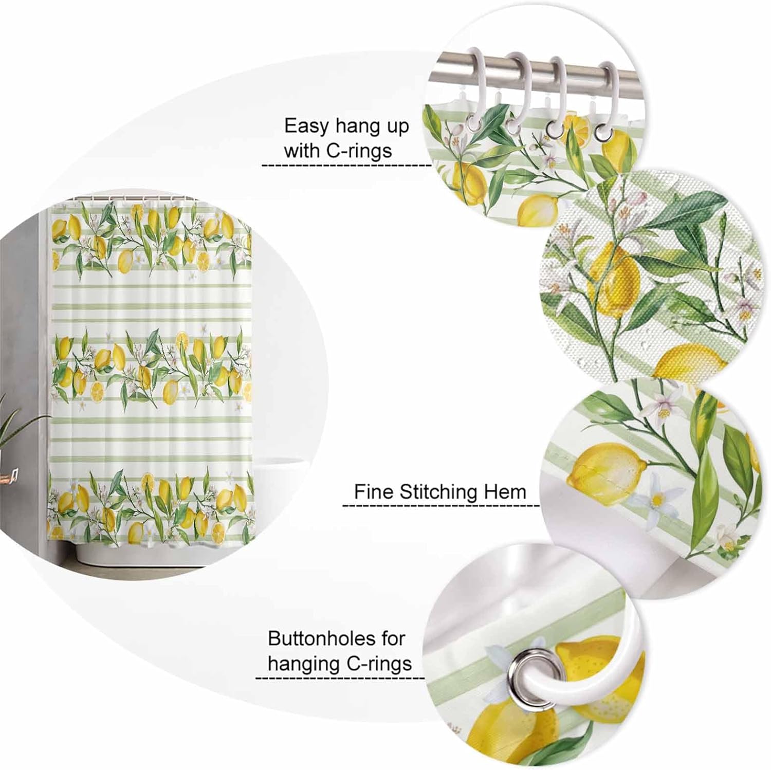 ZOE GARDEN Lemon Stripe Bathroom Set with Curtain Rug and Accessories 1