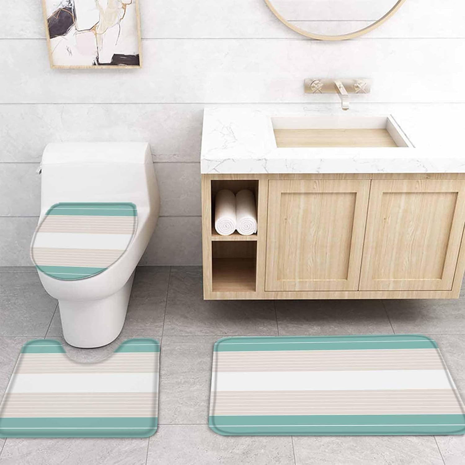 ZOE GARDEN Turquoise Striped Bathroom Set