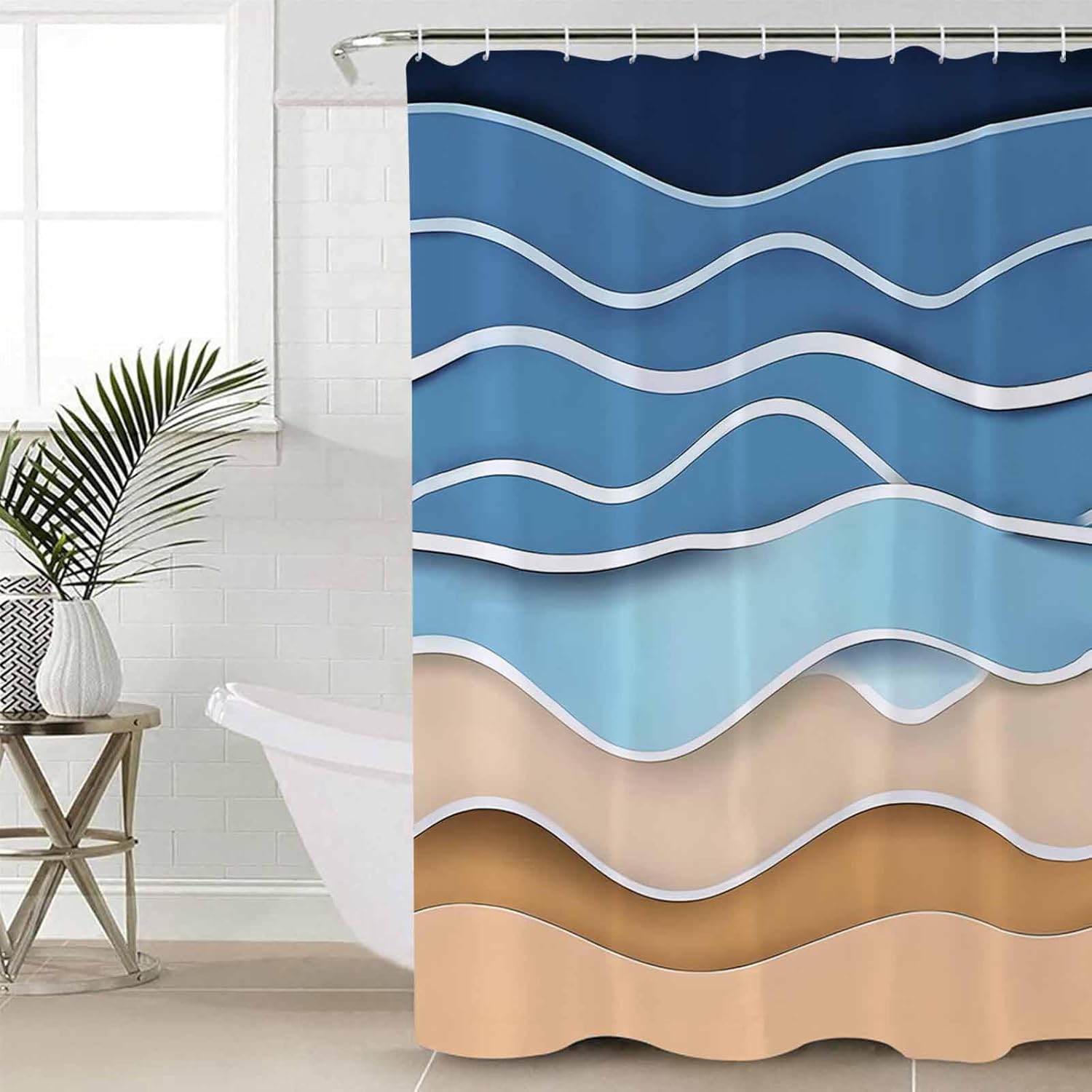 Coastal Blue Bathroom Set with Rug and Curtain