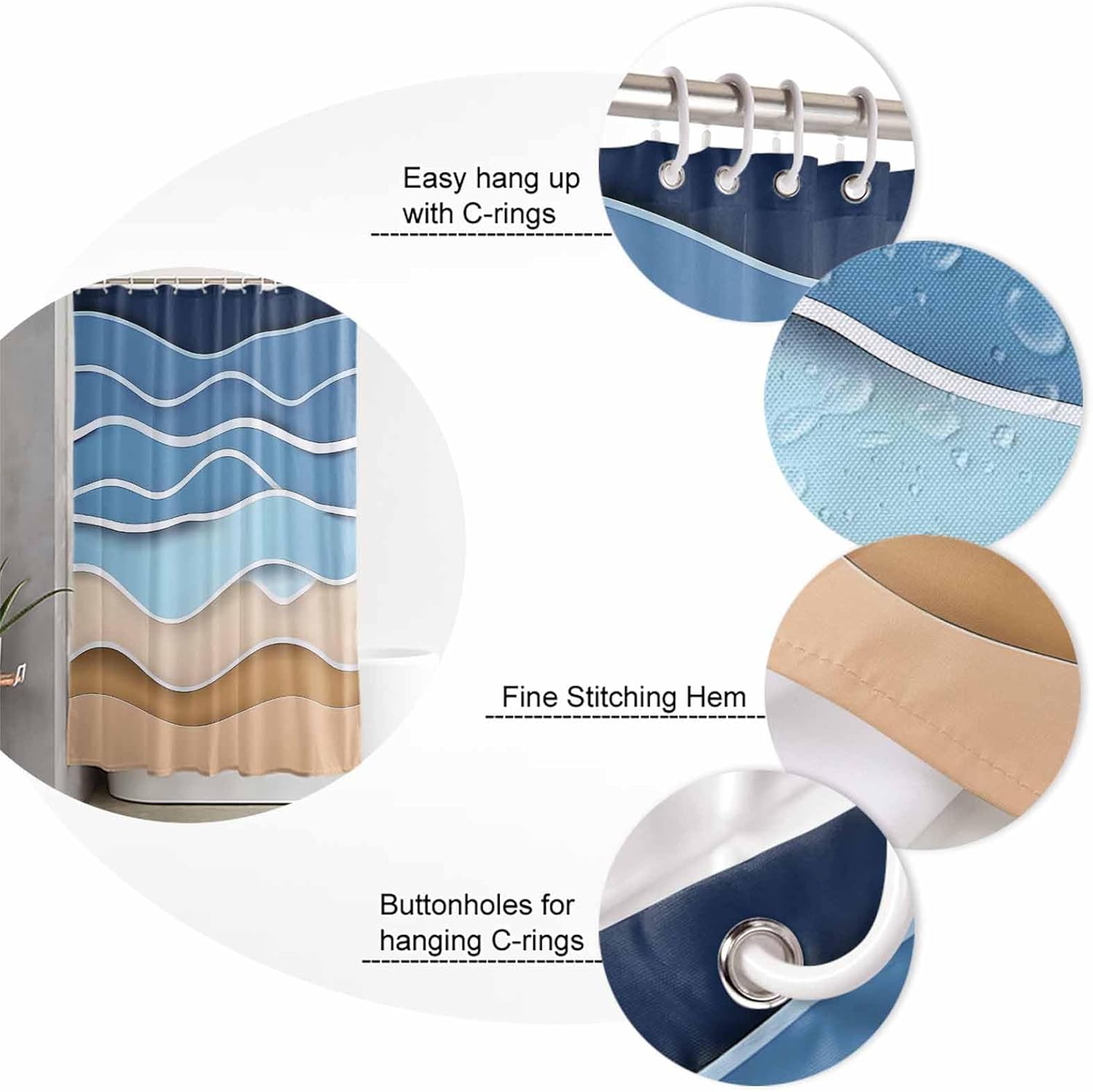Coastal Blue Bathroom Set with Rug and Curtain