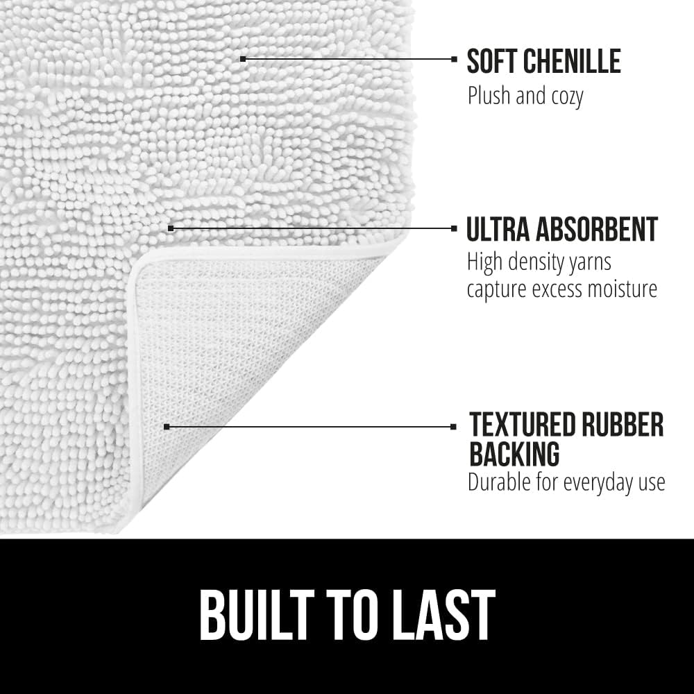 GORILLA GRIP Bath Rug Set and Toilet Mat 2 Items in White