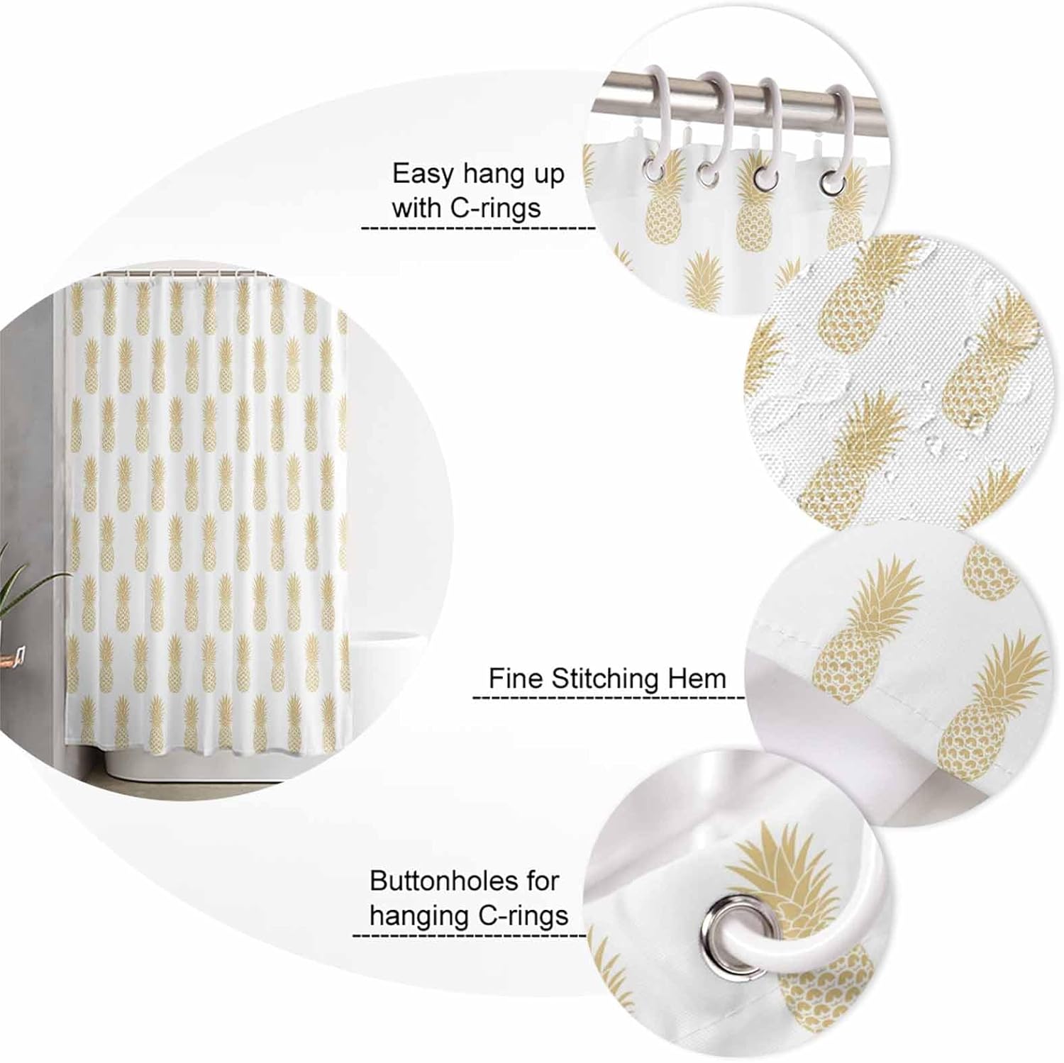 Yellow Pineapple Bathroom Set with Curtain Rug and Accessories