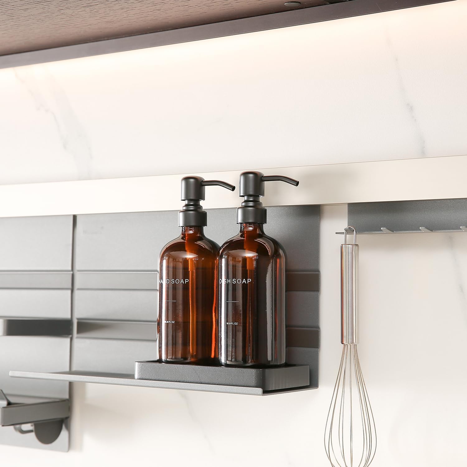 Amber Glass Soap Dispenser Set with Metal Pump