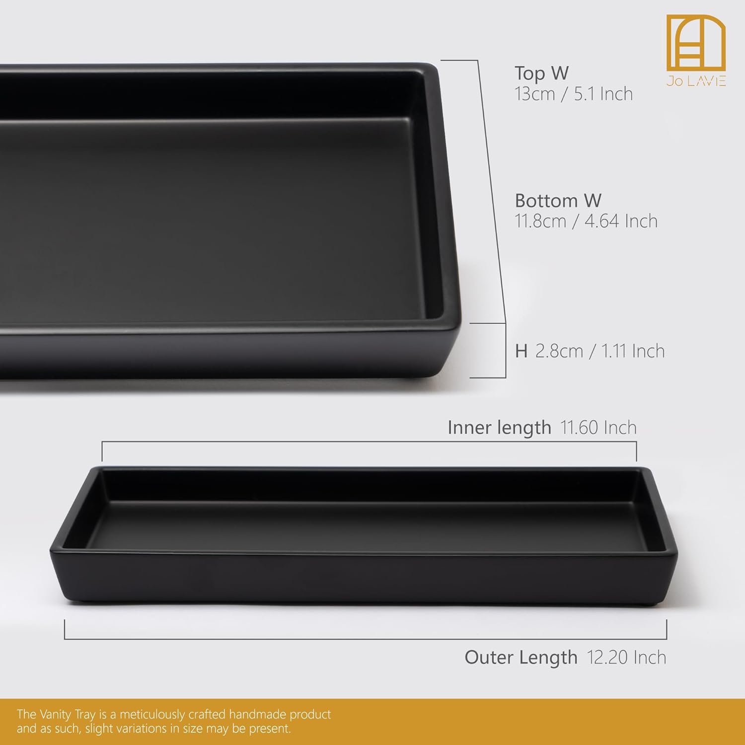 Black Resin Vanity Tray 12x5 Inch Minimalist Bathroom Organizer