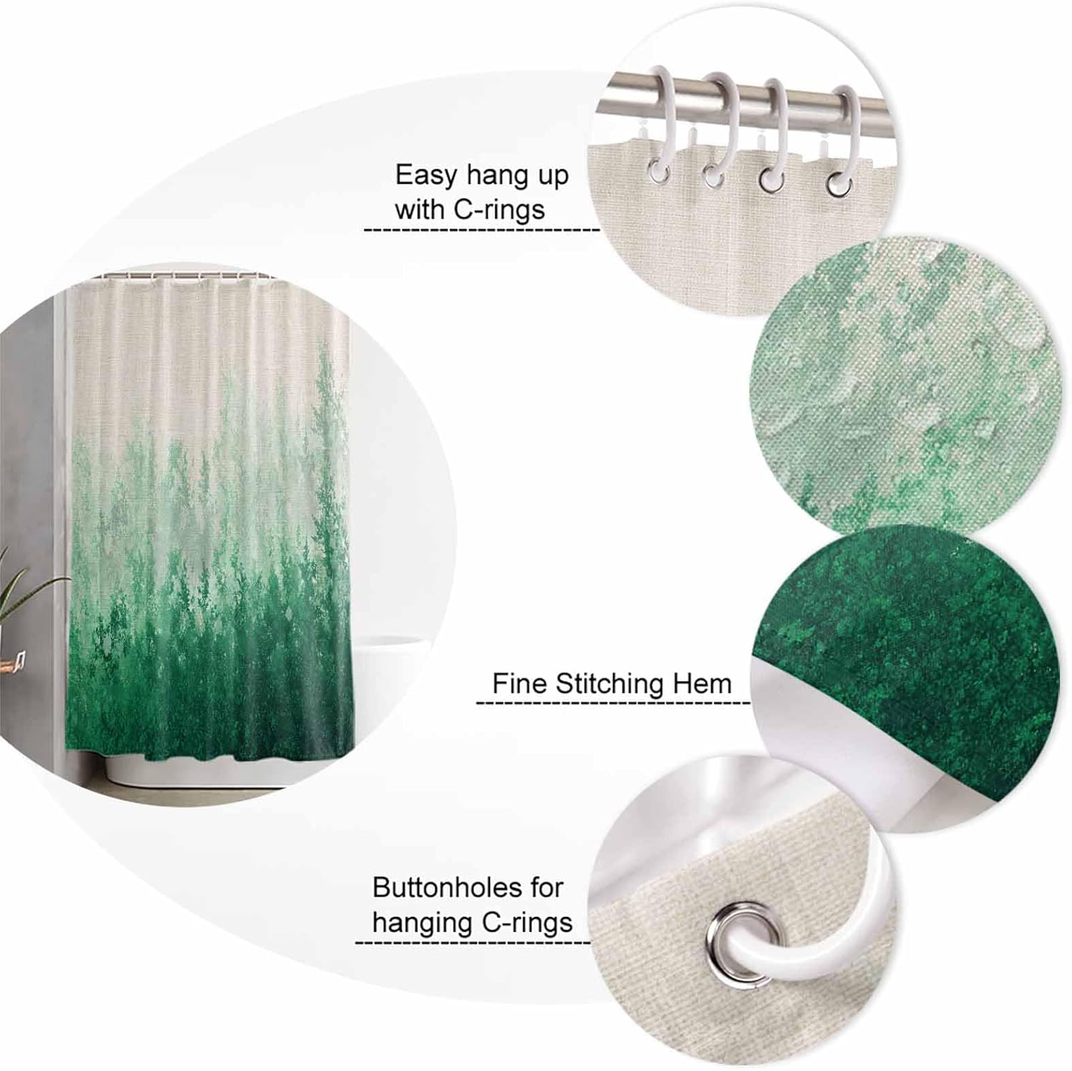 Forest Green Bathroom Set with Shower Curtain Rug and Accessories