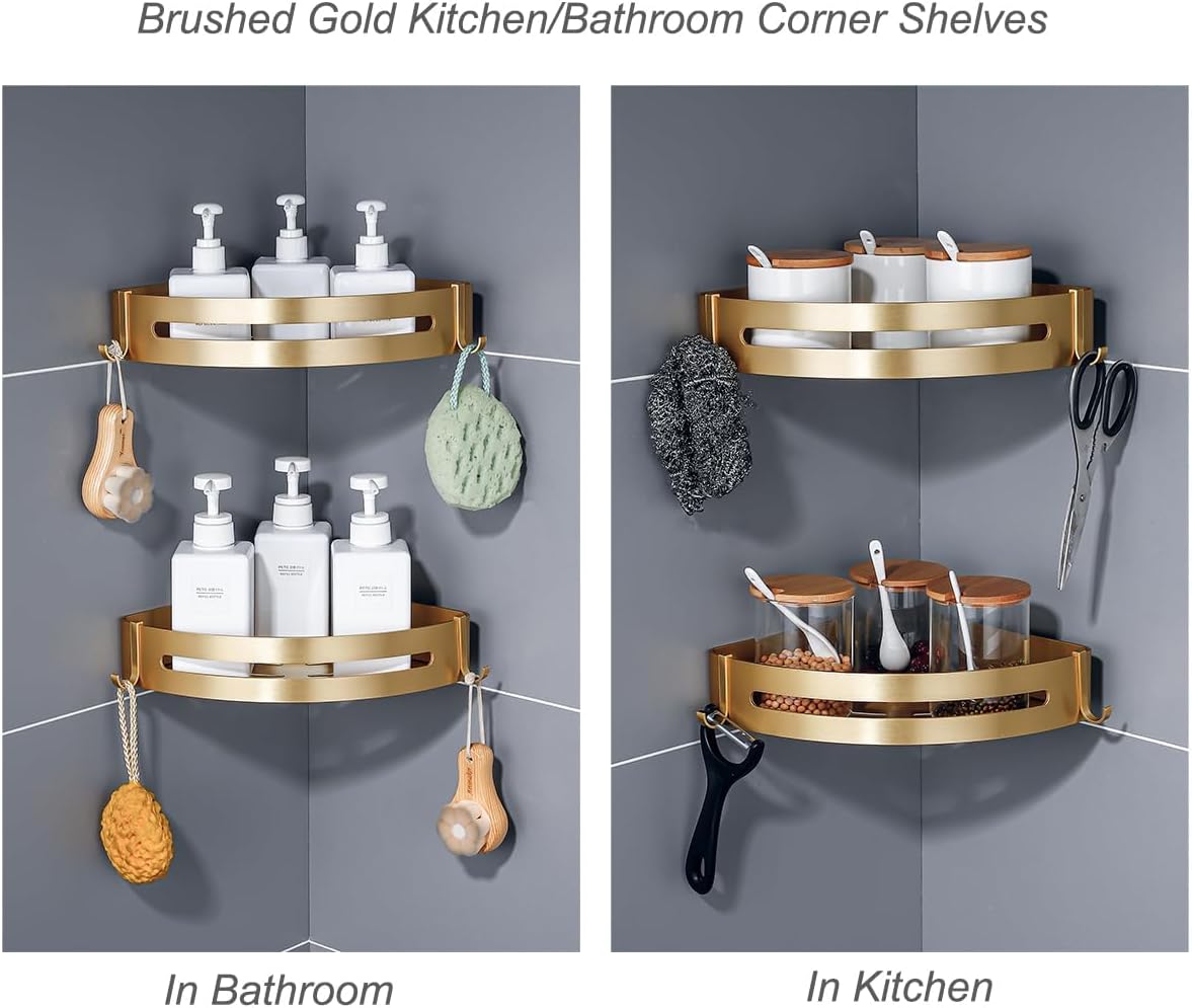 Hoinerus Brushed Gold 2-Pack Shower Caddy Organizer