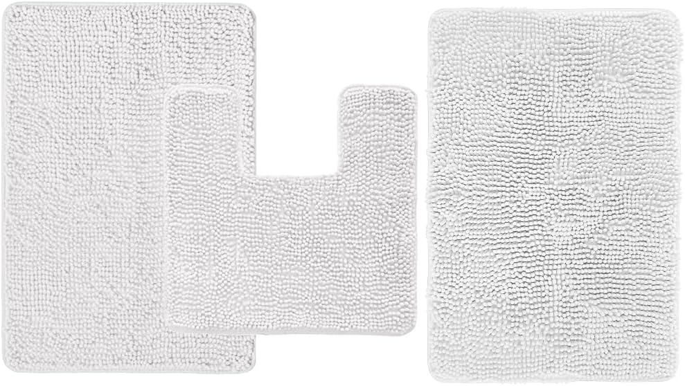 GORILLA GRIP Bath Rug Set and Toilet Mat 2 Items in White