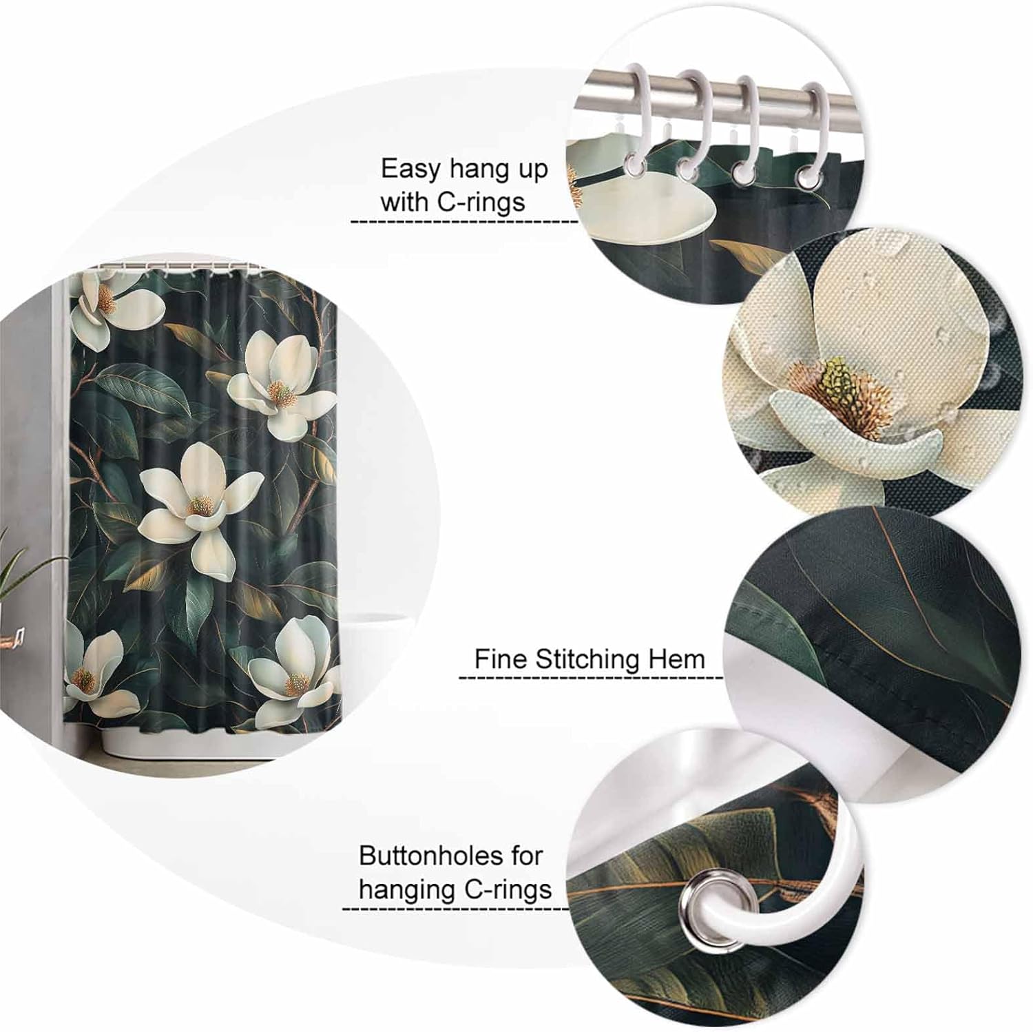 Floral Bathroom Set with 36x72 Inch Curtain and Rug
