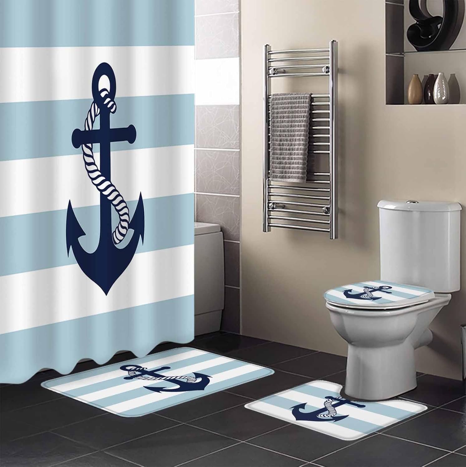 ZOE GARDEN Anchor Striped Bathroom Set