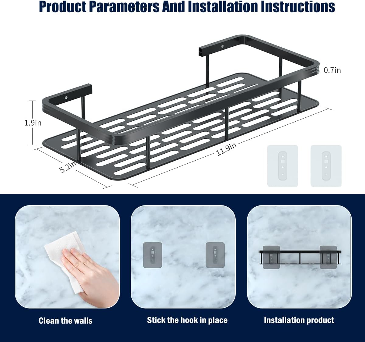 HEmlSkrona No Drilling Shower Organizer 2-Pack Black Rustproof Aluminum