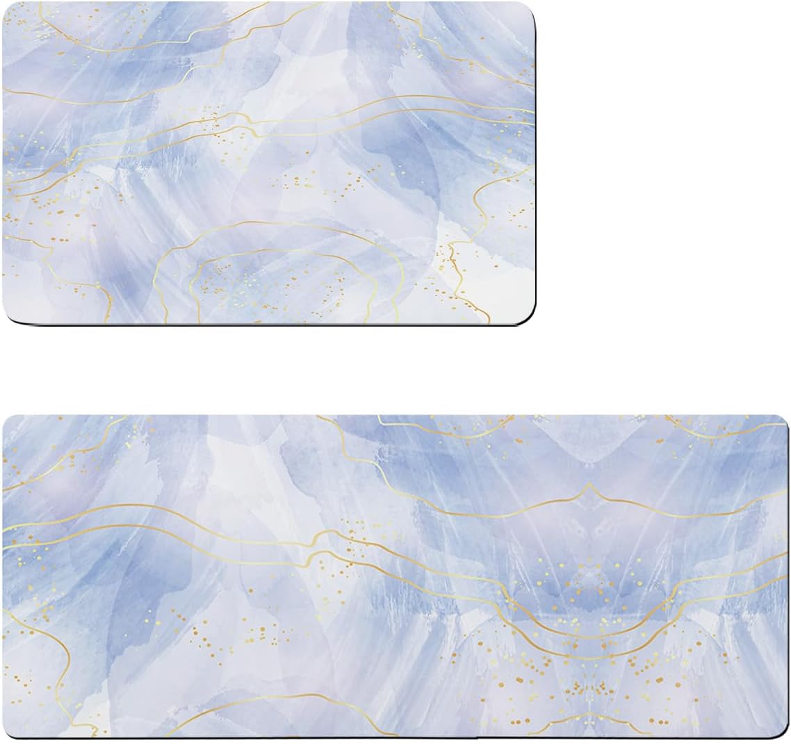 2PCS Non-Slip Diatomite Bath Mats Set with Gold Line Design