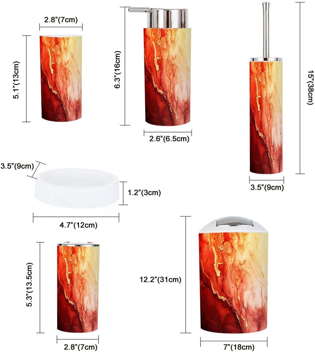Boho Bathroom 6 Piece Marble Texture Trash Can Set
