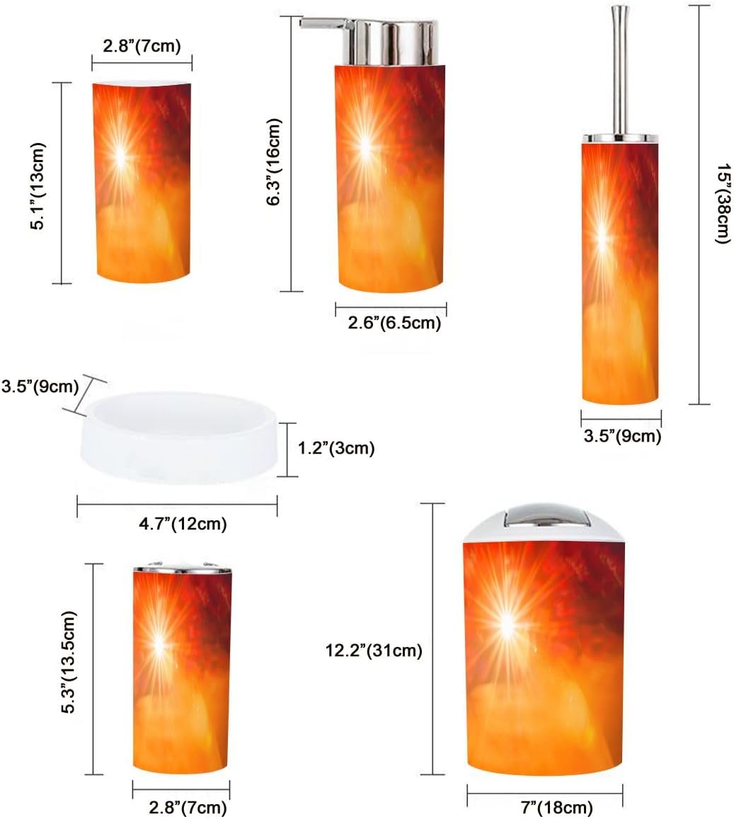 Boho Summer Orange Bathroom Accessory Set 6 Piece