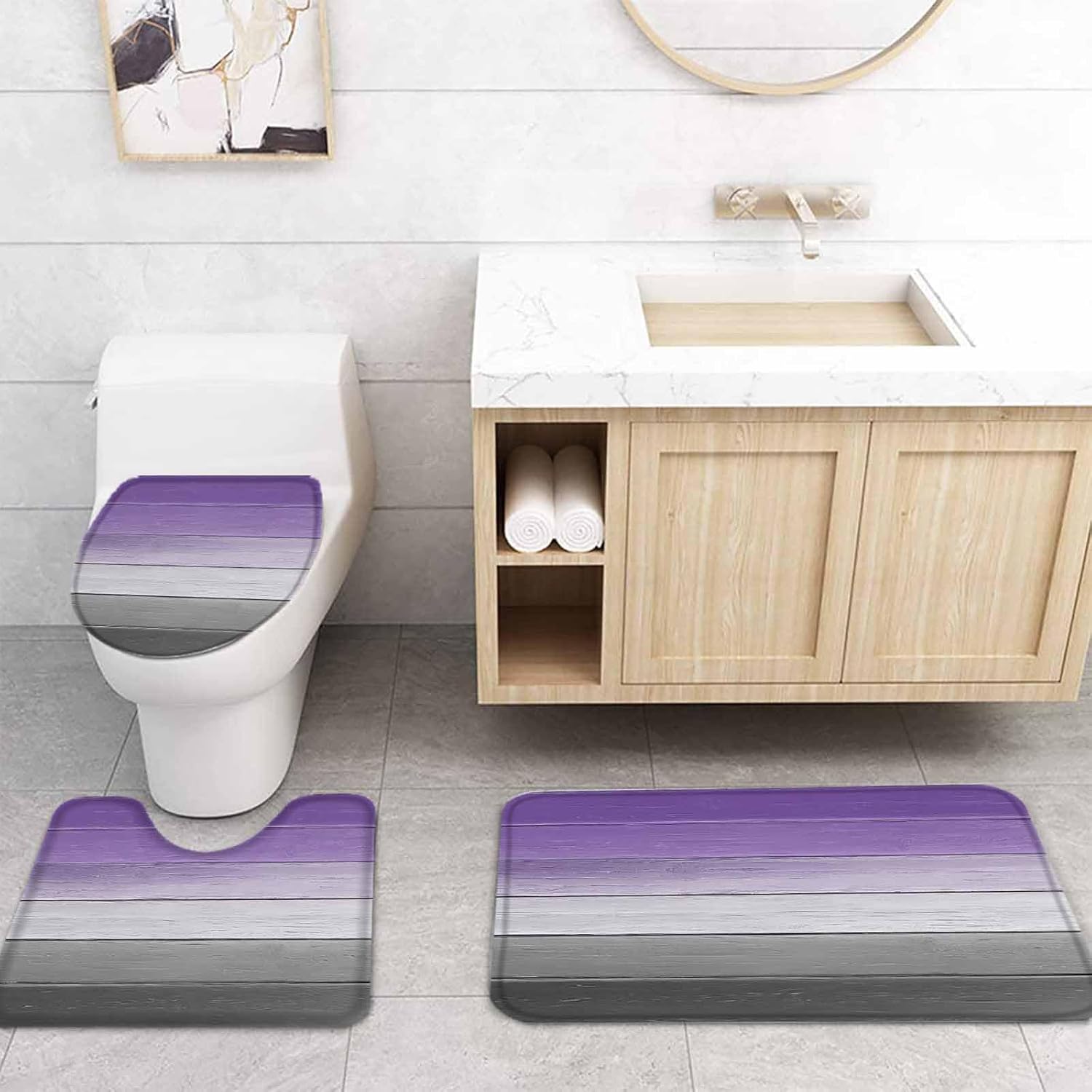 ZOE GARDEN Purple Grey Bathroom Set with Curtain Rug and Accessories