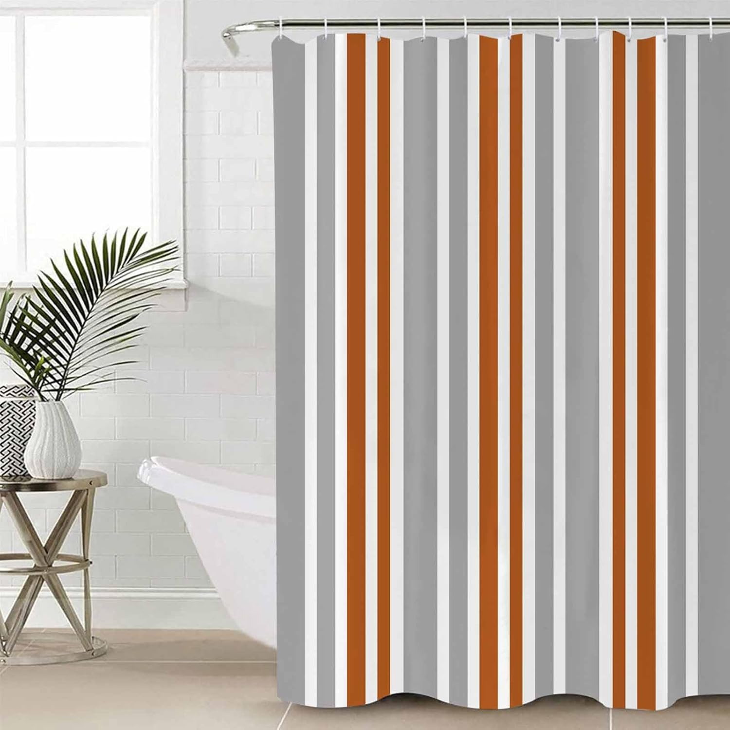 ZOE GARDEN Orange Striped Bathroom Set with Curtain and Rug