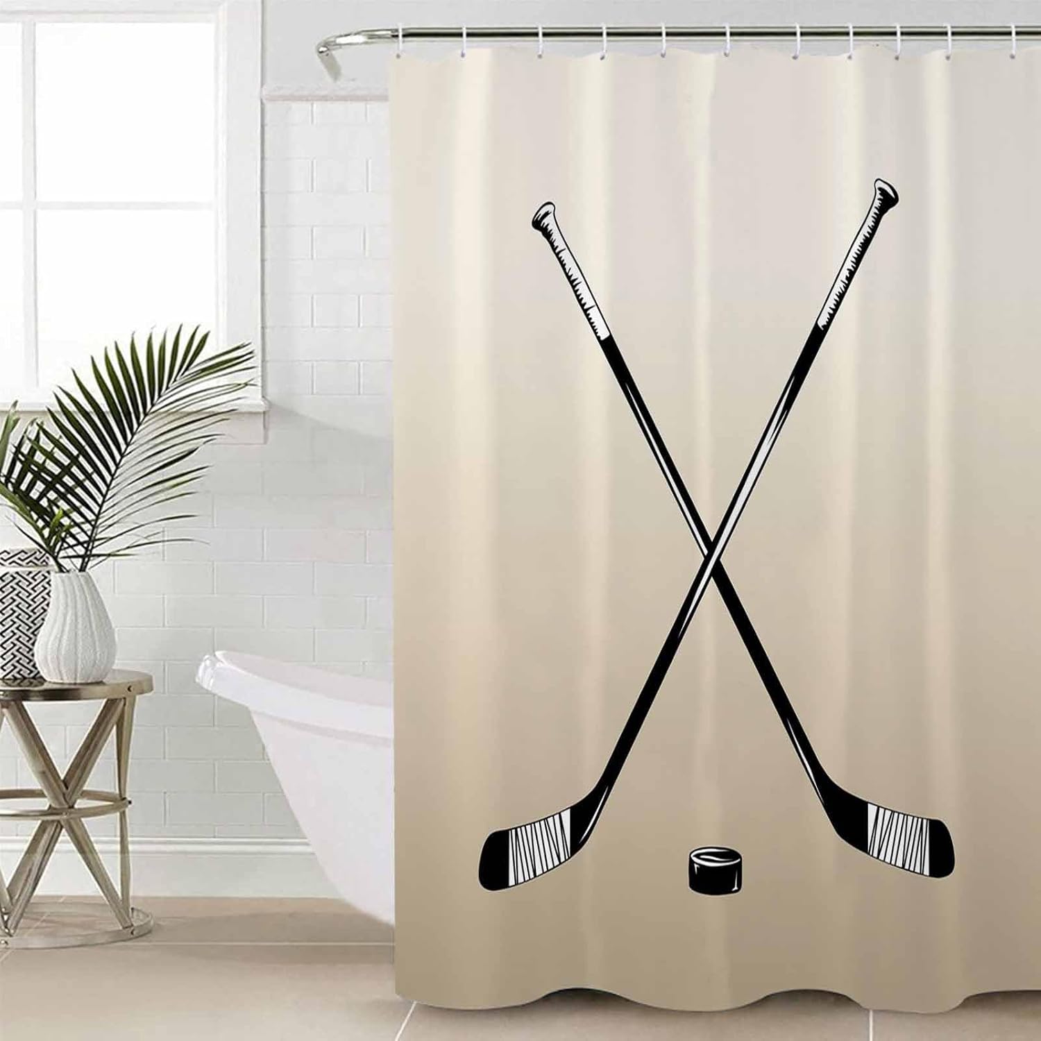 Beige Hockey Bathroom Set with Curtain Rug and Accessories