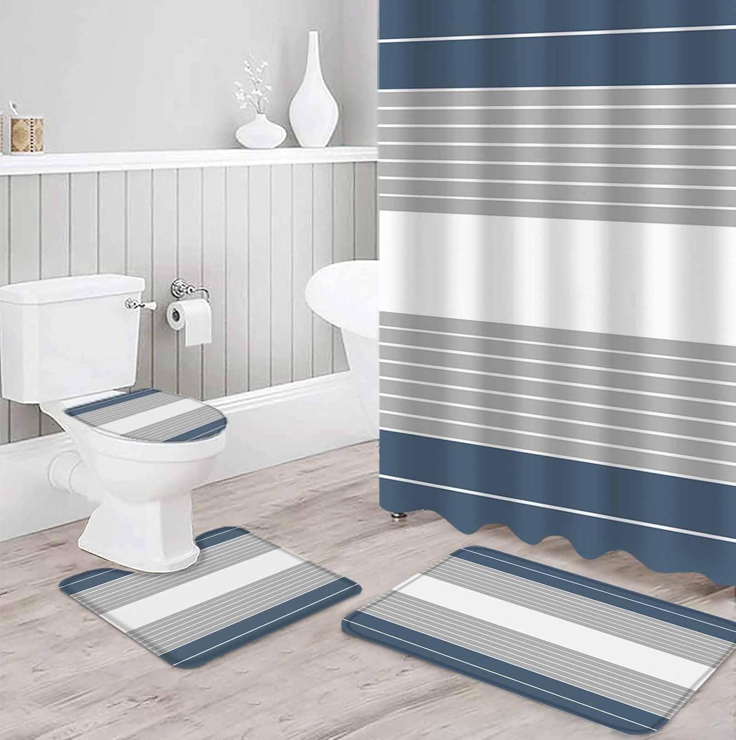 ZOE GARDEN Haze Blue Striped Bathroom Set 1