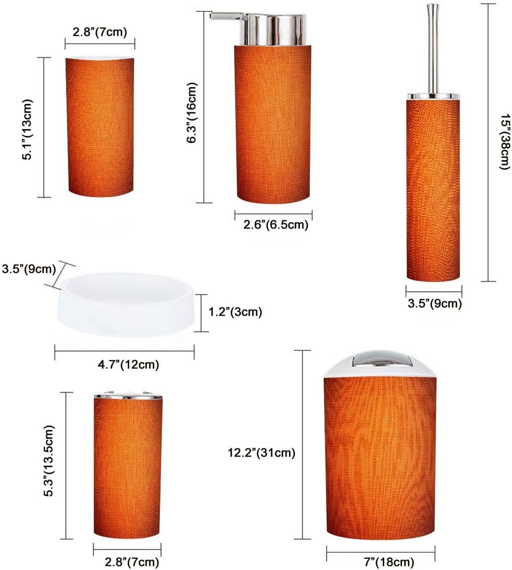 Boho Bright Orange Bathroom Accessory Set 6 Piece