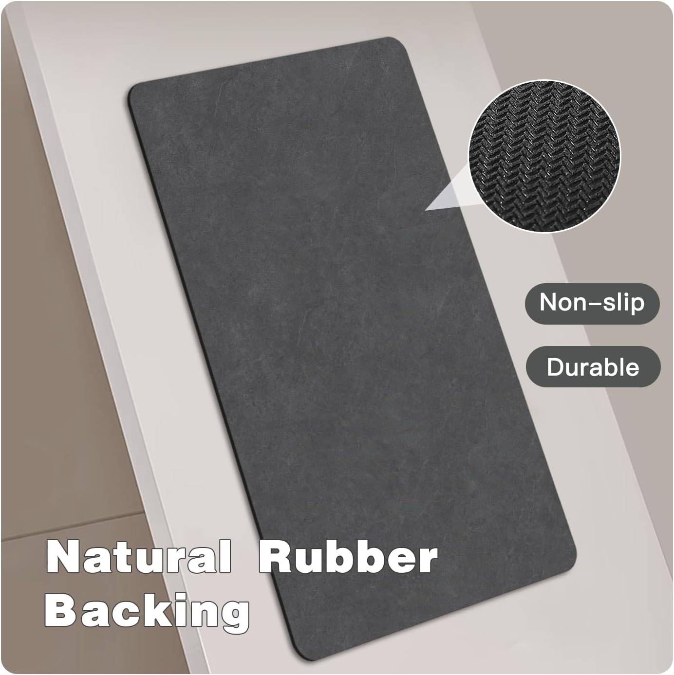 TYUU Dark Grey Bath Mat 16x24 Non Slip Quick Dry
