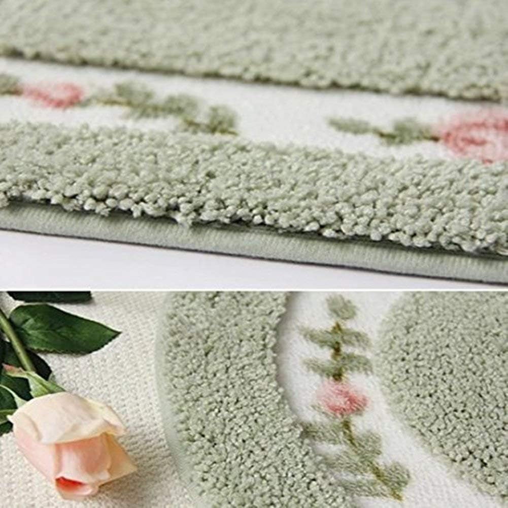 UKELER Non-Skid Floral Rose Bath Rugs Set of 2 Green