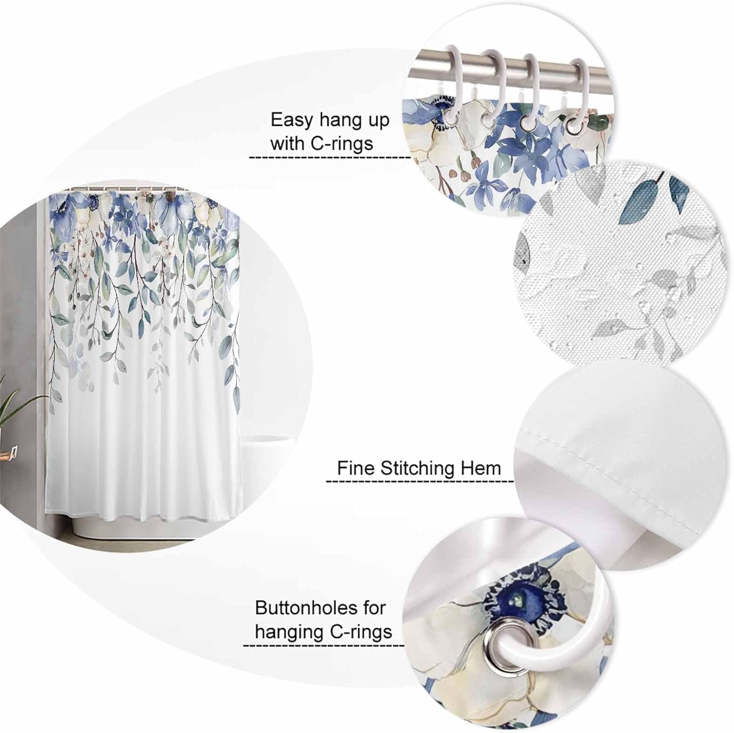 ZOE GARDEN Blue Eucalyptus Bathroom Set with Curtain Rug and Accessories