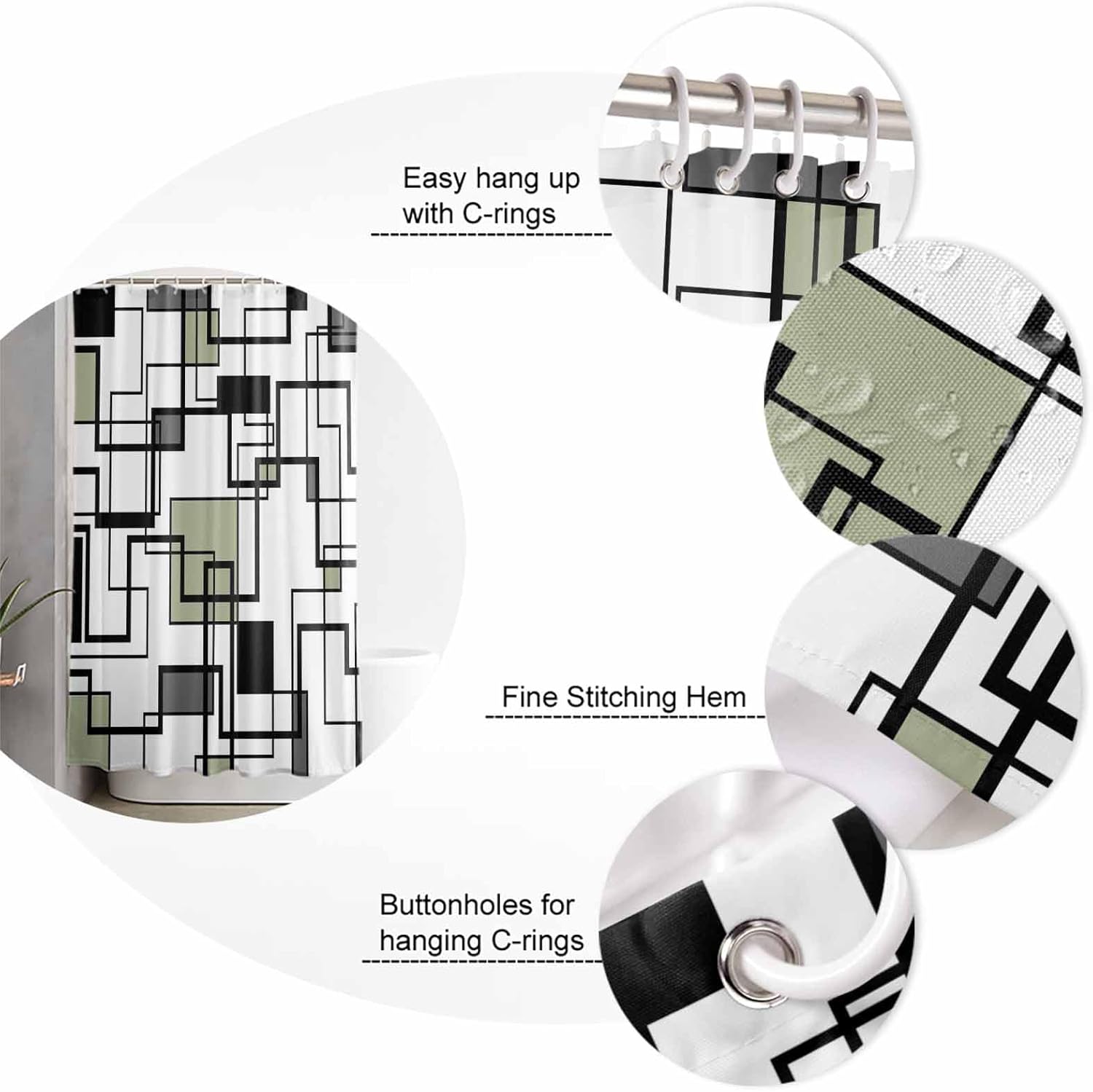 ZOE GARDEN Sage Green Bathroom Set with Shower Curtain Rug and Accessories