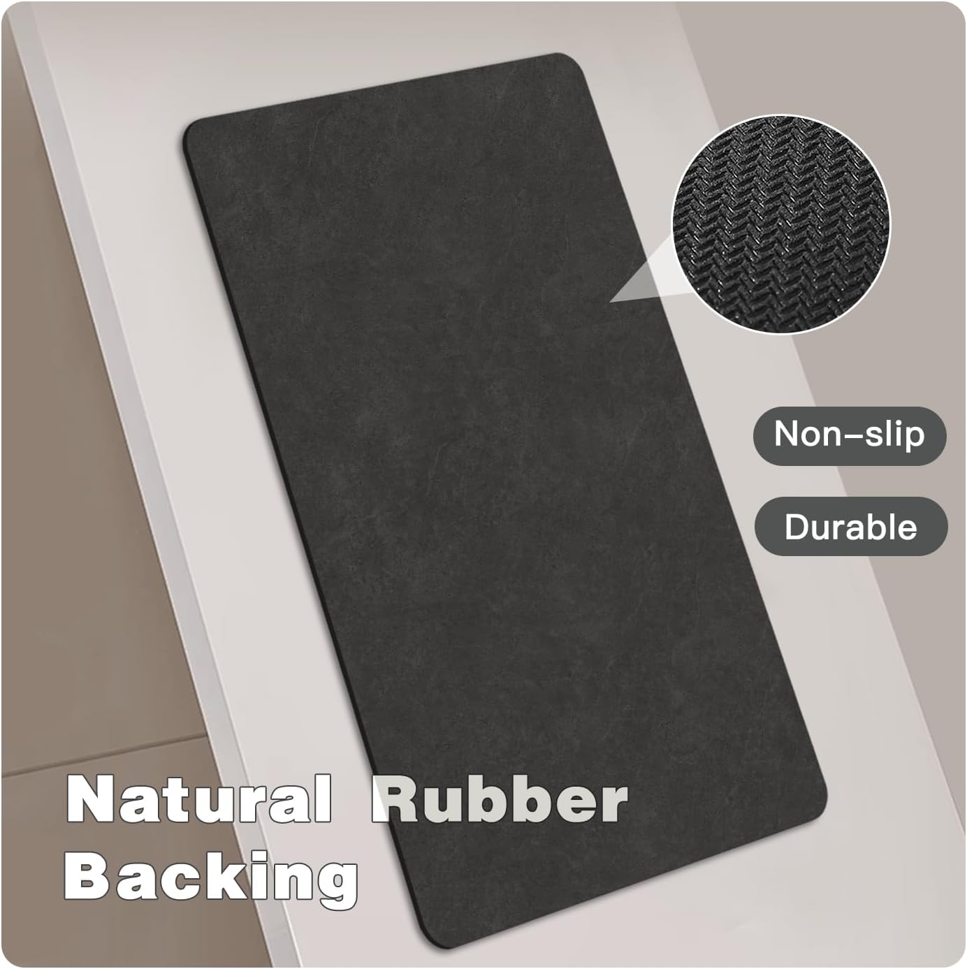TYUU Black Bath Mat - Non Slip Quick Dry 16x24 Inches