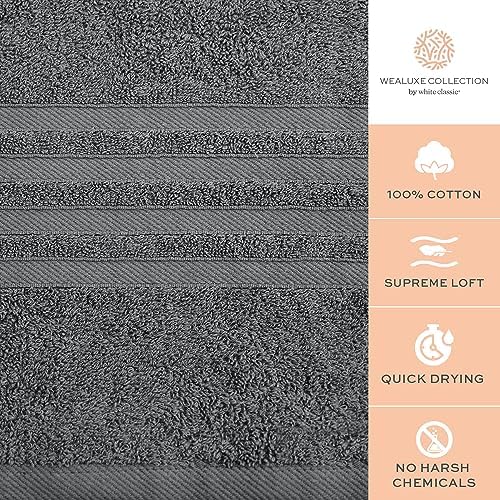White Classic Wealuxe Grey Bath Towels Set of 4