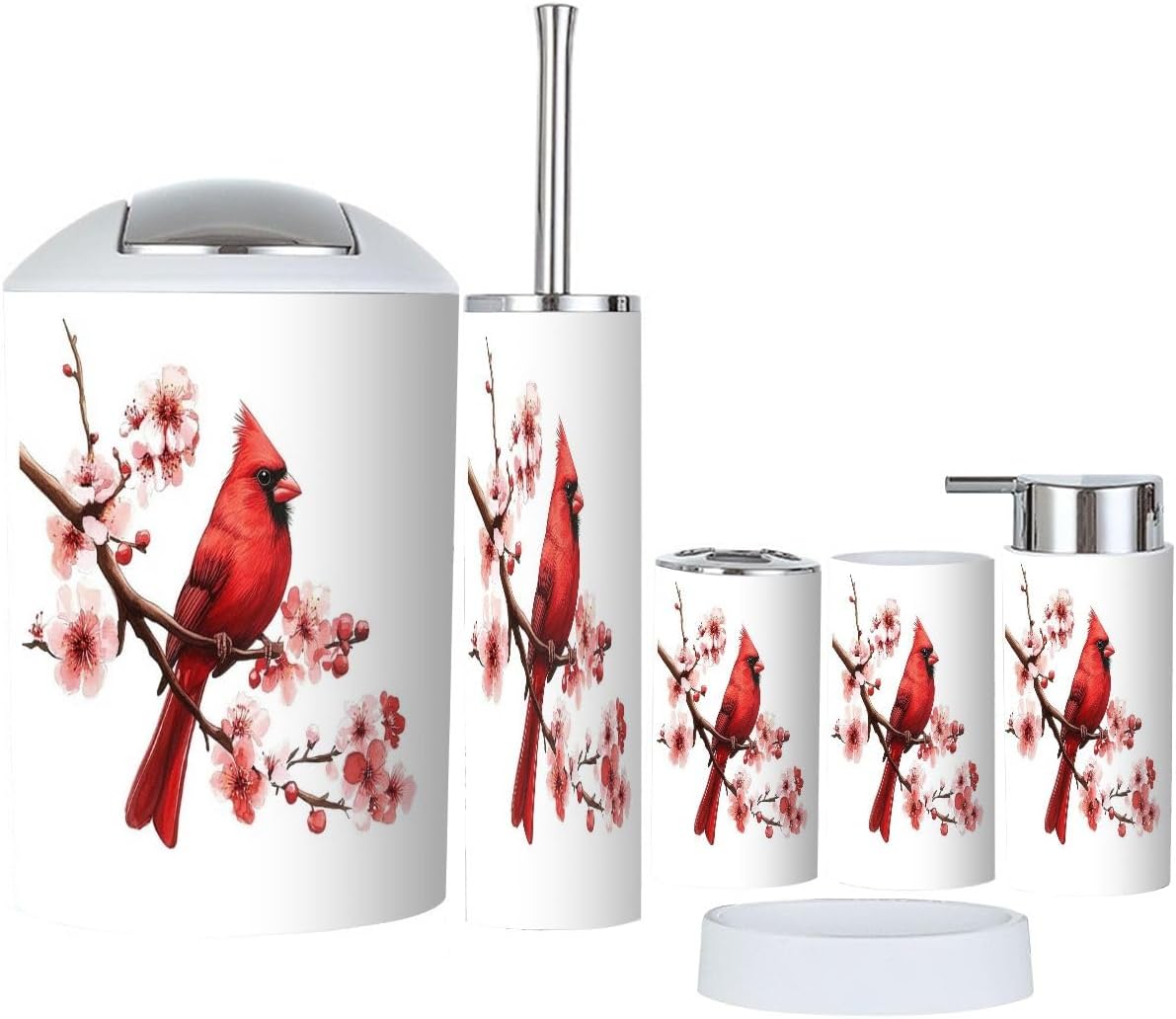 Boho Bird Red Bathroom Accessories Set 6 Piece