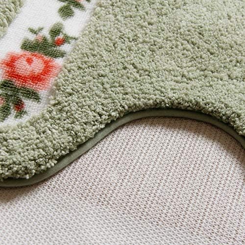 UKELER Non-Skid Floral Rose Bath Rugs Set of 2 Green