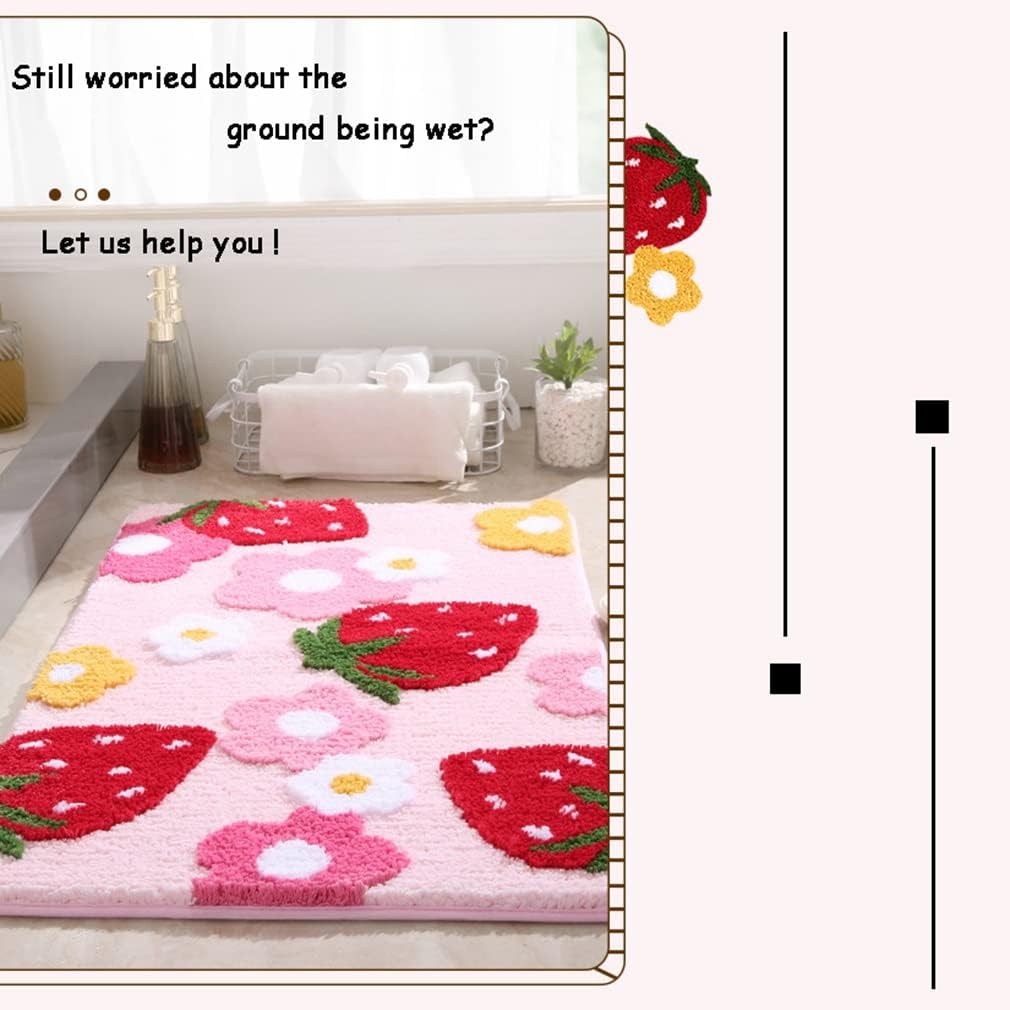 Soft Cozy Strawberry Bath Rug Non-Slip Green