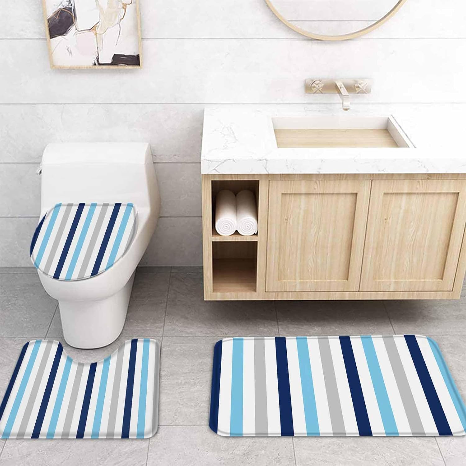 ZOE GARDEN Navy Blue Stripe Bathroom Set